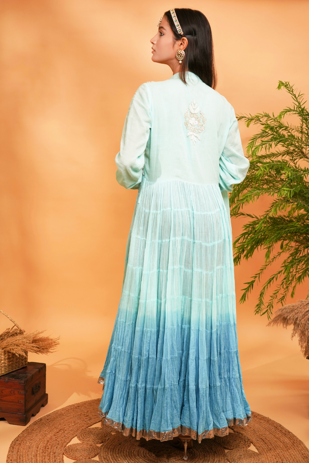 Ombre dyed anarkali with intricate embroideries on the yoke