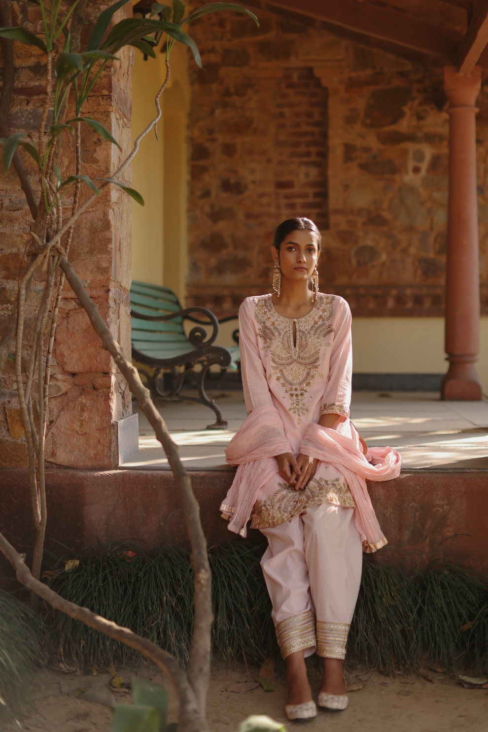 Pink kurta with intricate embroidery and salwaar with dupatta