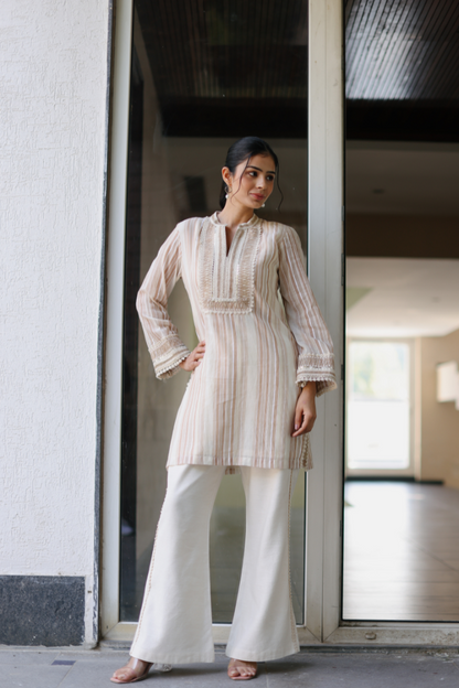 Striped Neutral Tunic Set