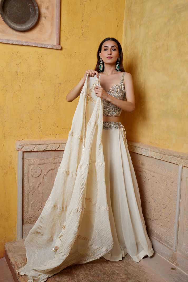 An ethereal ivory lehenga set