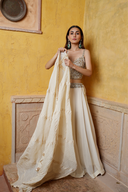 An ethereal ivory lehenga set