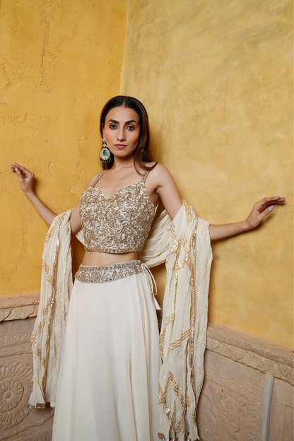 An ethereal ivory lehenga set