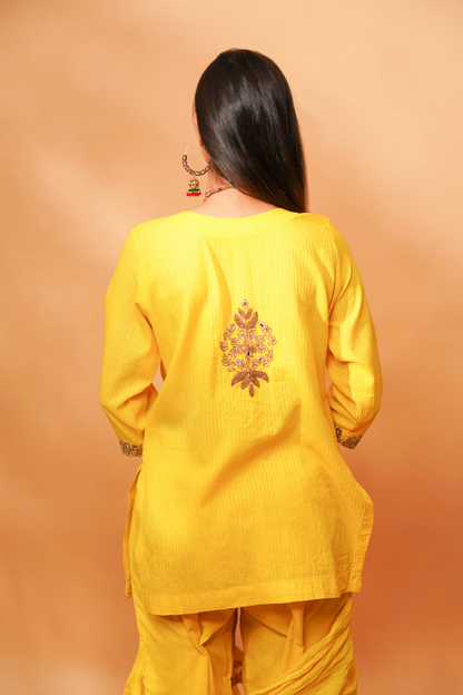 Yellow embroidered kurta with pants and dupatta