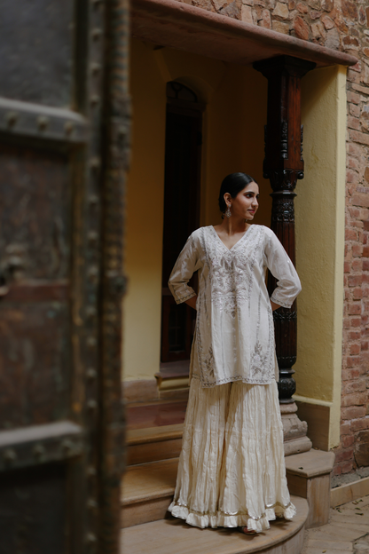 Kurta with garara in silver work