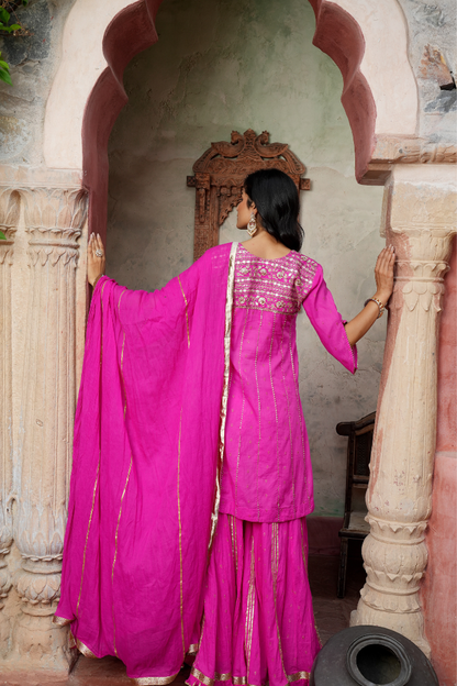 A-line kurta paired with a flared Garara Set
