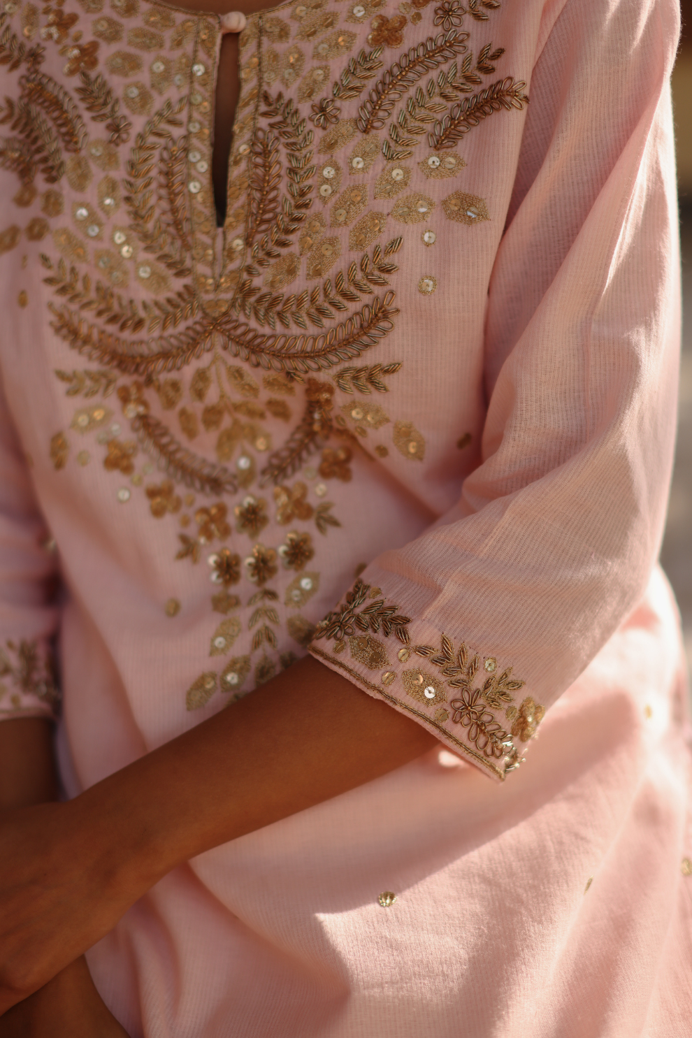 Pink kurta with intricate embroidery and salwaar with dupatta