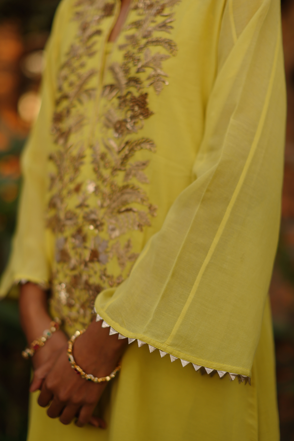 Lime Abaya with golden embroidery