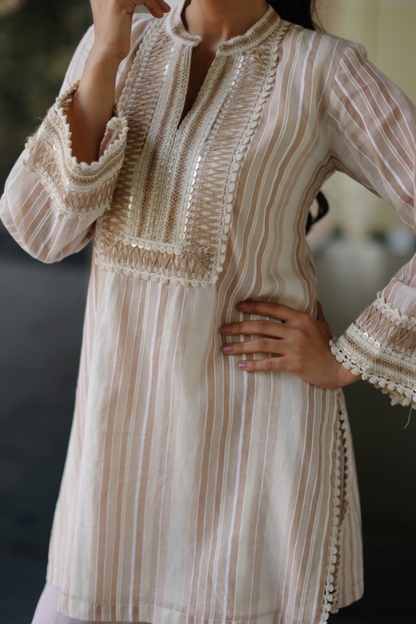 Striped Neutral Tunic Set