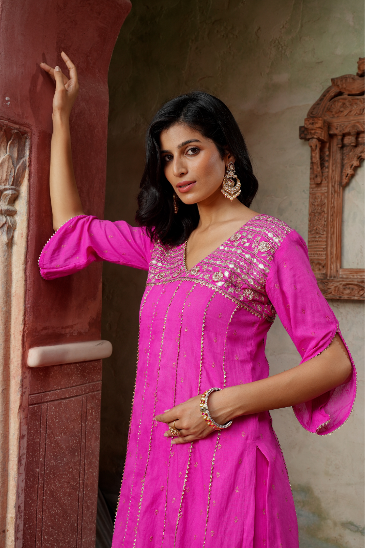 A-line kurta paired with a flared Garara Set