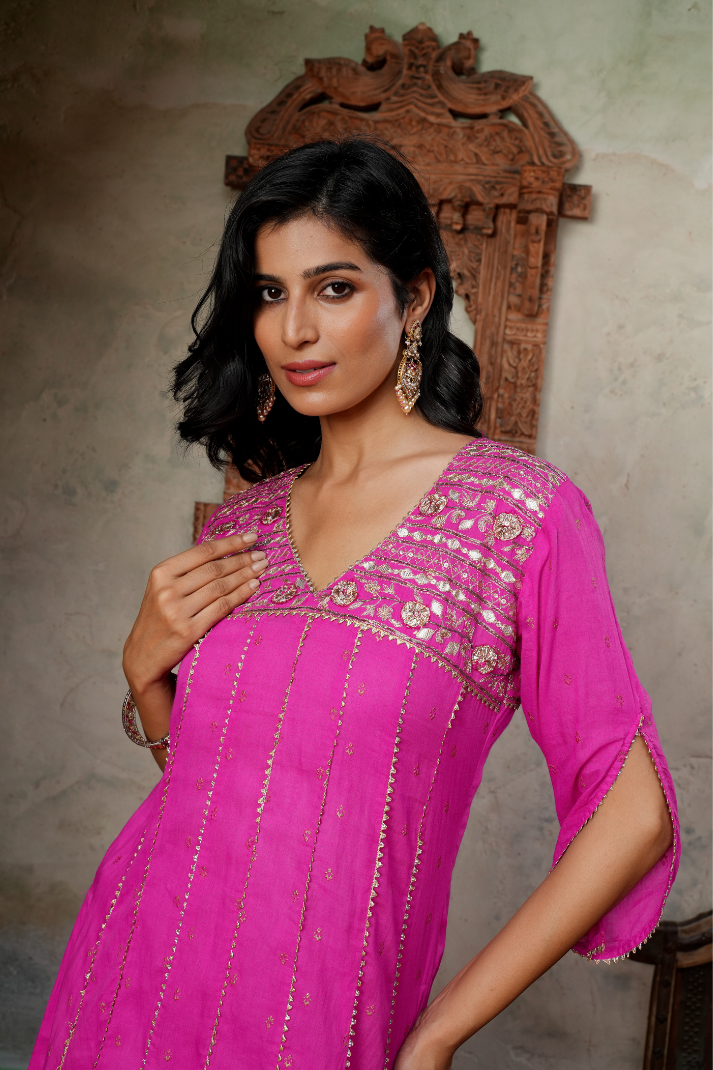 A-line kurta paired with a flared Garara Set
