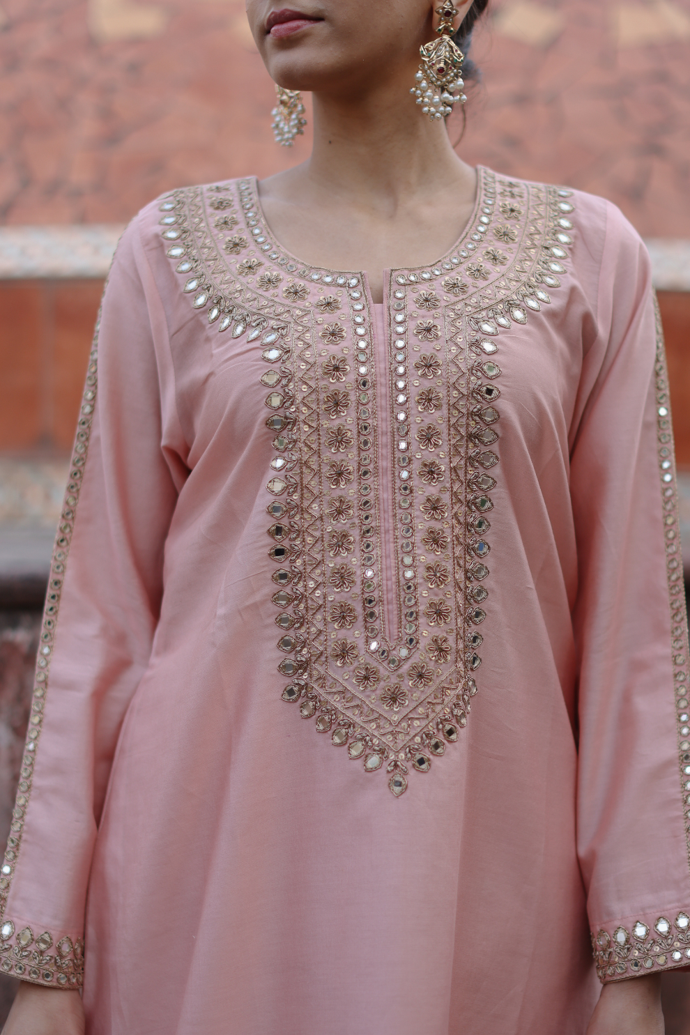 Pink abaya with intricate embroidery