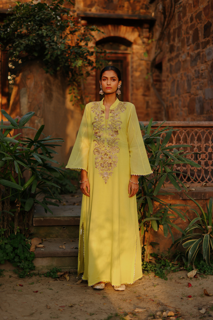 Lime Abaya with golden embroidery