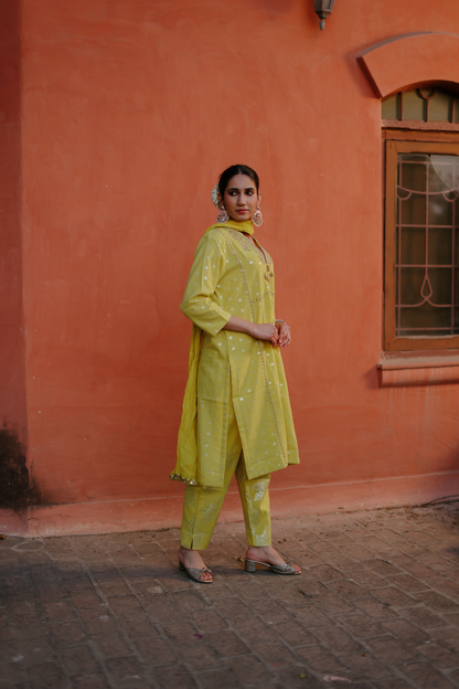 Lime kurta embroidery with pants