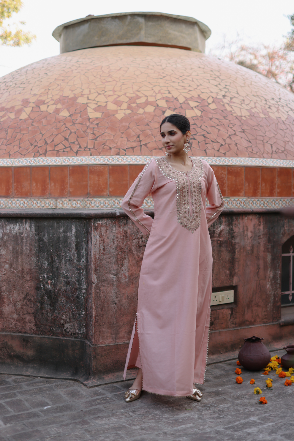 Pink abaya with intricate embroidery