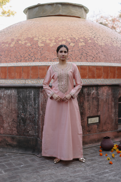 Pink abaya with intricate embroidery