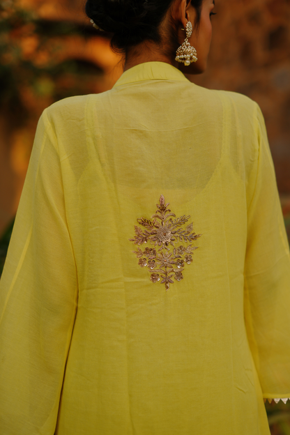 Lime Abaya with golden embroidery