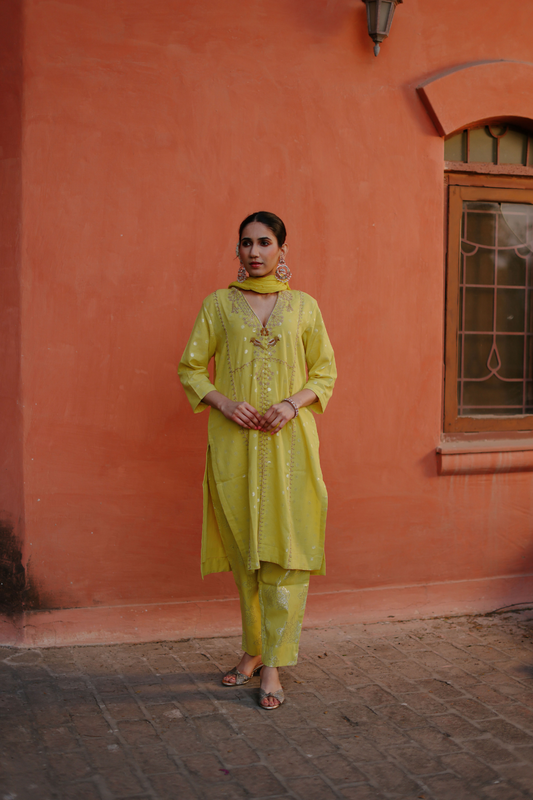 Lime kurta embroidery with pants