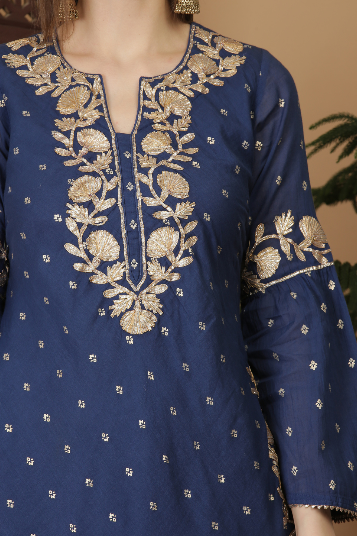 Khadi printed blue Garara set