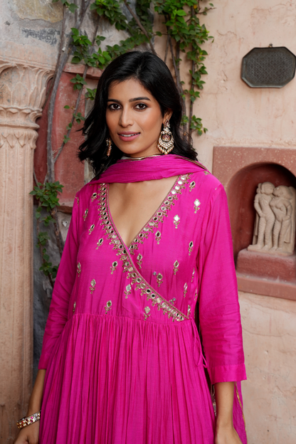 Fuchsia flair with mirror Kurta Set