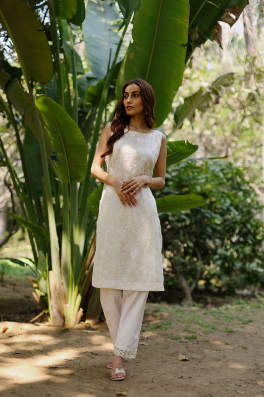 Off-White Cutwork Lace Set