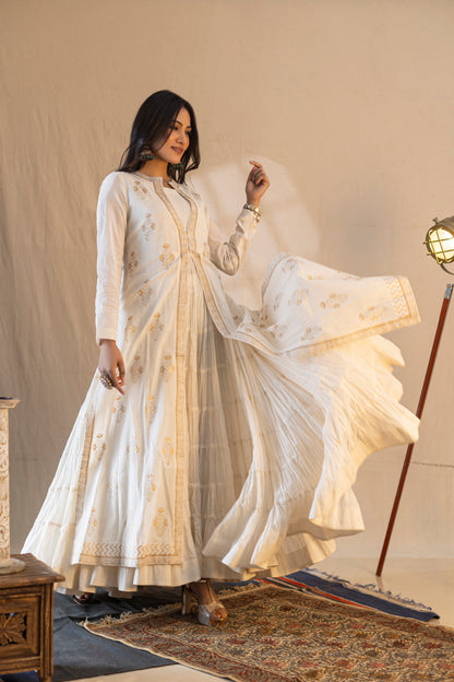 Crinkled Anarkali and Churidar Ensemble