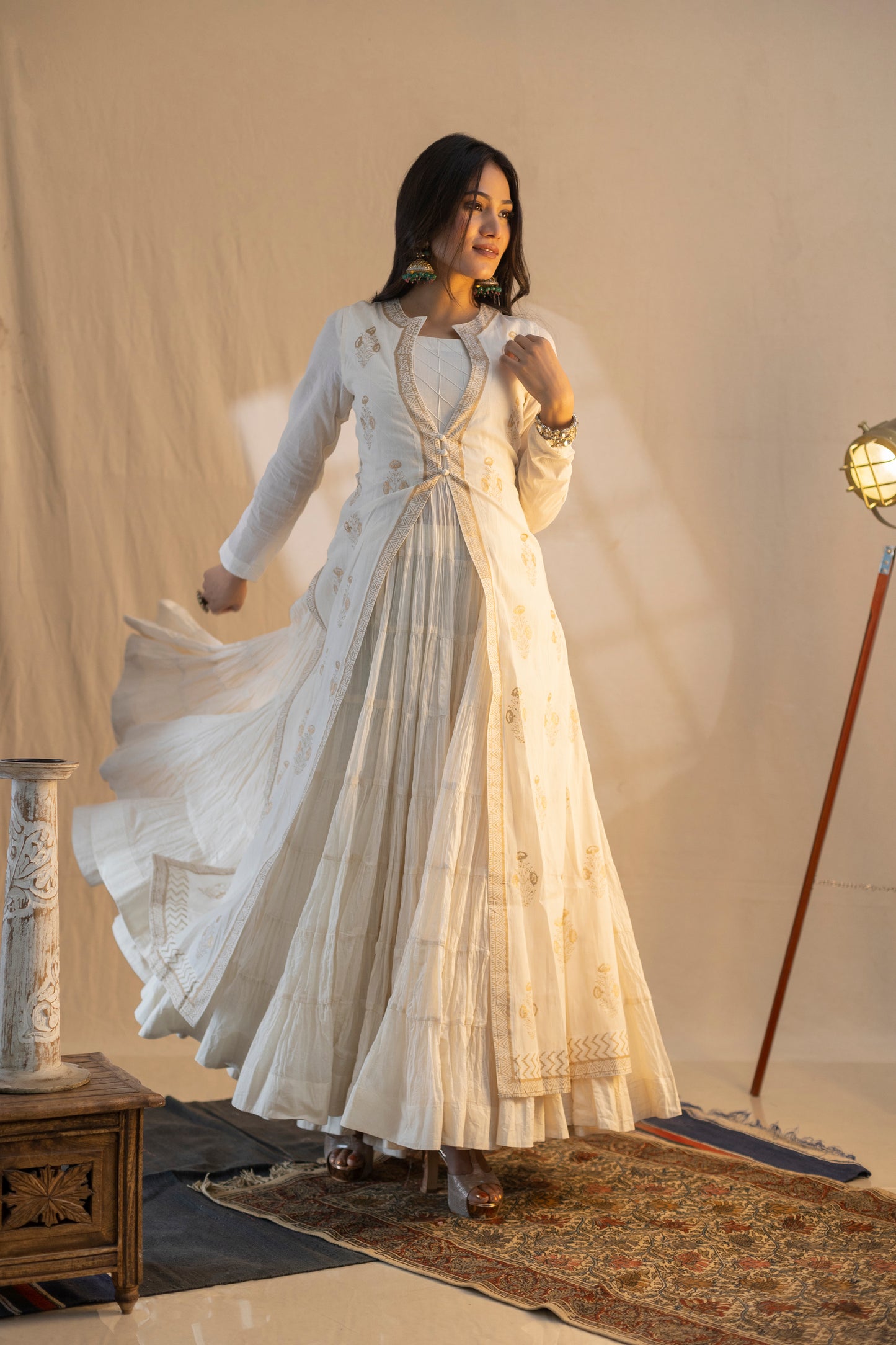 Crinkled Anarkali and Churidar Ensemble