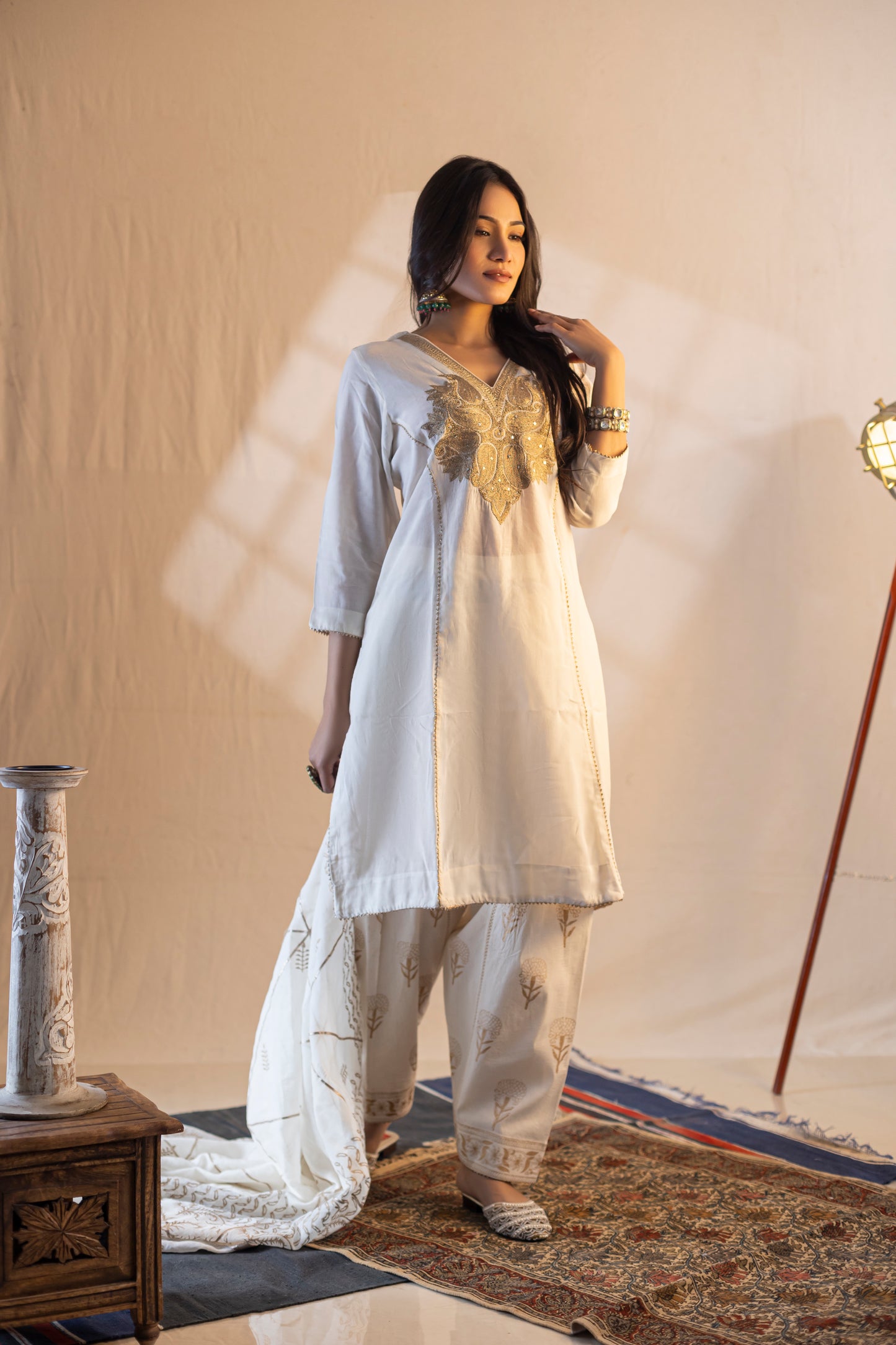 Cotton Georgette Kurta with Hand Embroidery, Dupatta, and Salwar Set