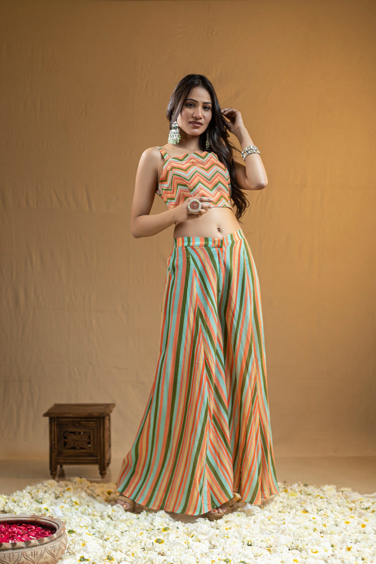 Chevron Crop Top and Striped Sharara Set