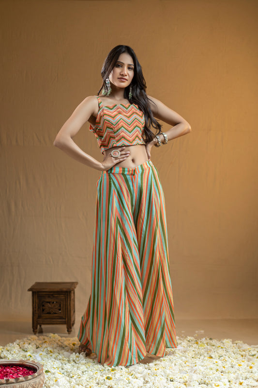 Chevron Crop Top and Striped Sharara Set