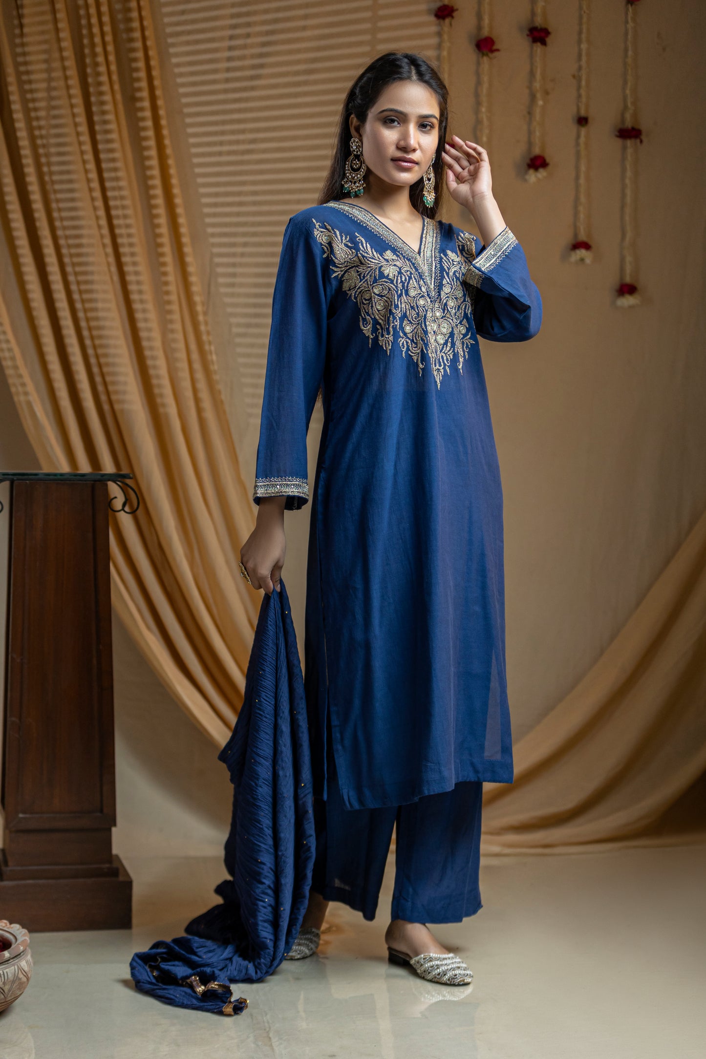 Cotton Kurta with Traditional Embroidery, Paired with Straight Pants and Dupatta with Edging