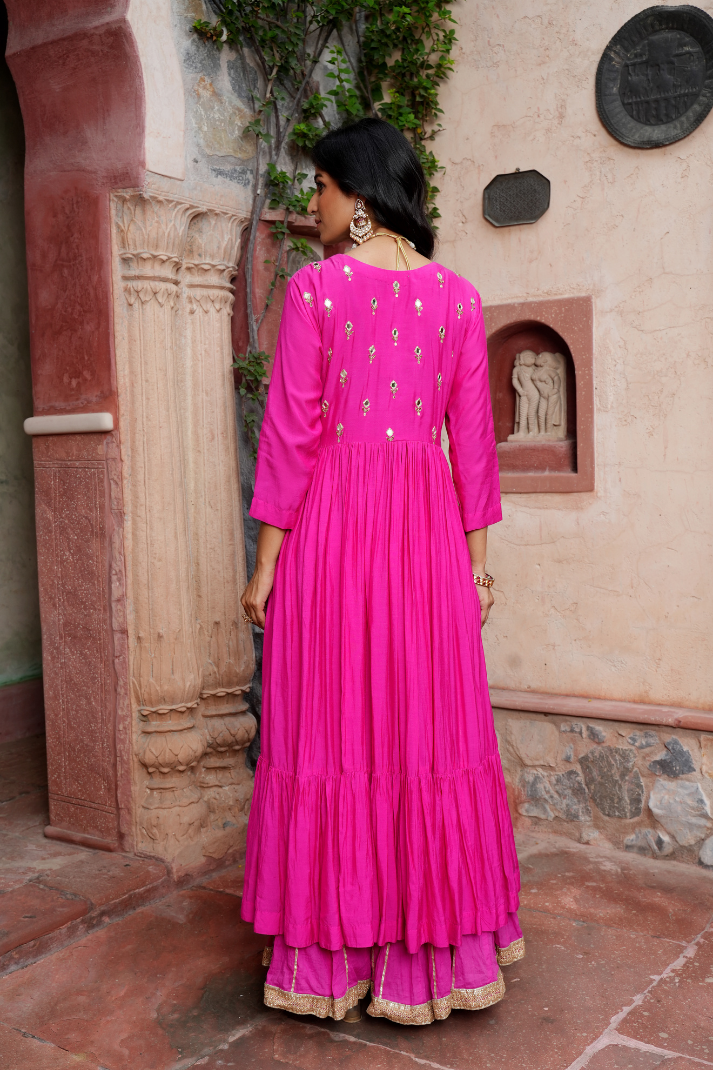 Fuchsia flair with mirror Kurta Set