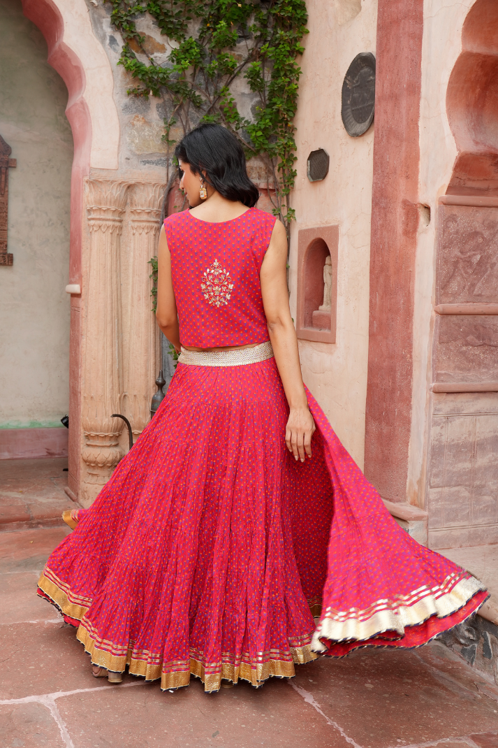 A printed short jacket with gota Skirt Set