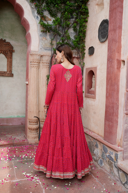 Red Anarkali with gota work