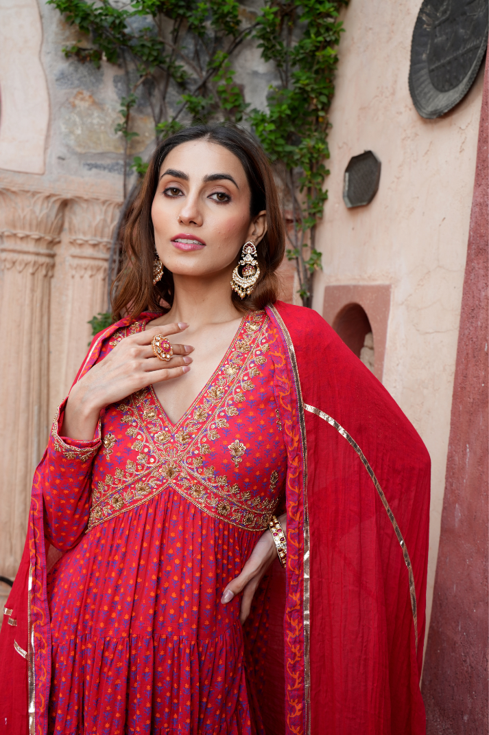Red Anarkali with gota work