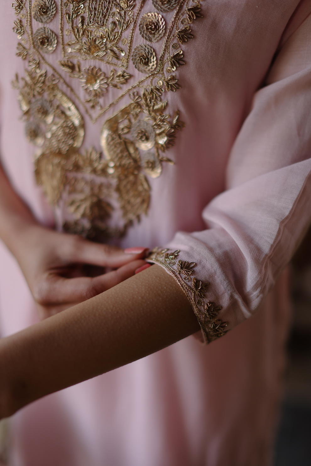 Pink kurta with crushed khadi printed pallazo and dupatta