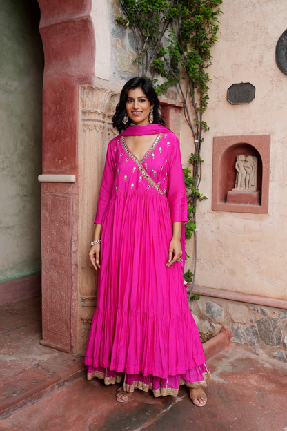 Fuchsia flair with mirror Kurta Set