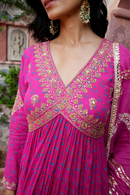 A vibrant pink Anarkali Set