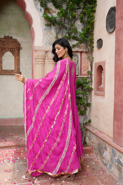 A vibrant pink Anarkali Set