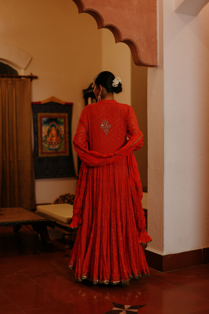 Orange anarkali with mirror embroidery