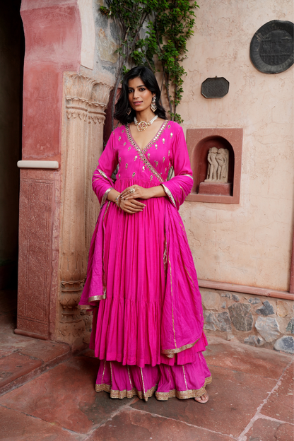 Fuchsia flair with mirror Kurta Set