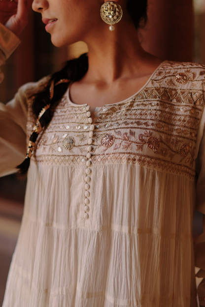 Ivory crushed anarkali with gota embroidery