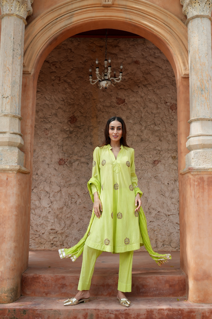 Lime-green kurta Paired with straight pants