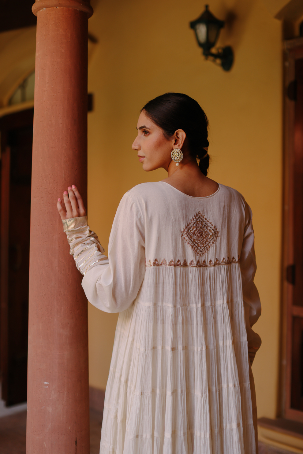 Ivory crushed anarkali with gota embroidery