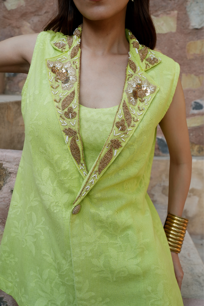 A contemporary lime-green co-ord set