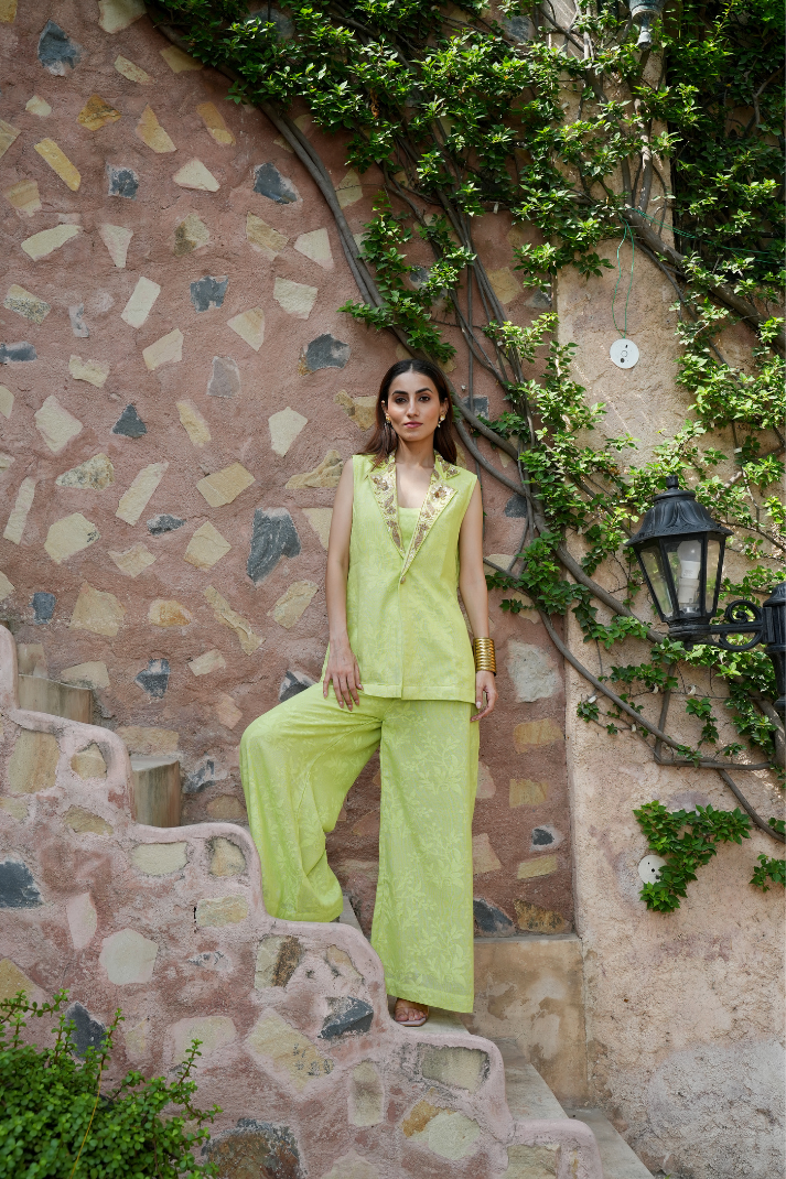 A contemporary lime-green co-ord set