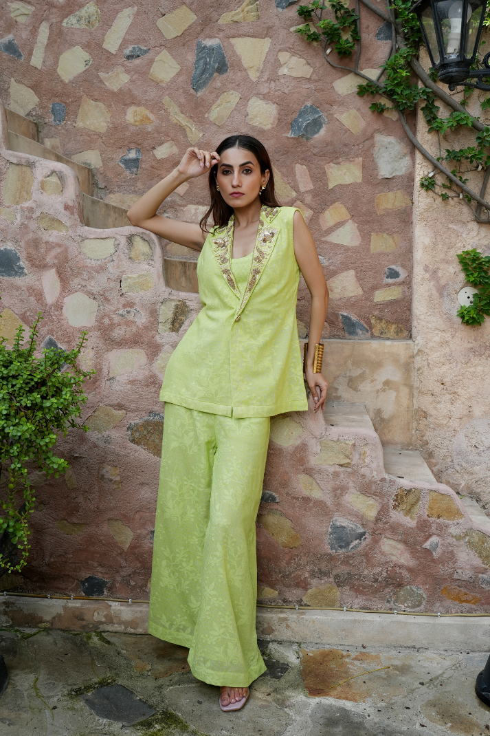 A contemporary lime-green co-ord set