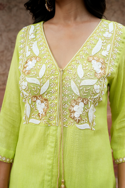 A refreshing lime-green kurta set