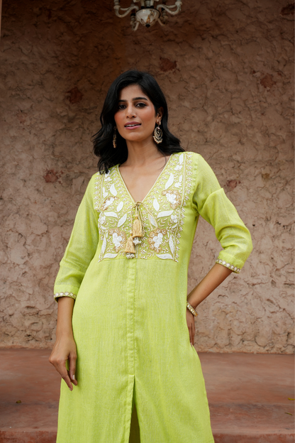 A refreshing lime-green kurta set