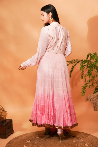 Ombre Pink anarkali with hand embroidery