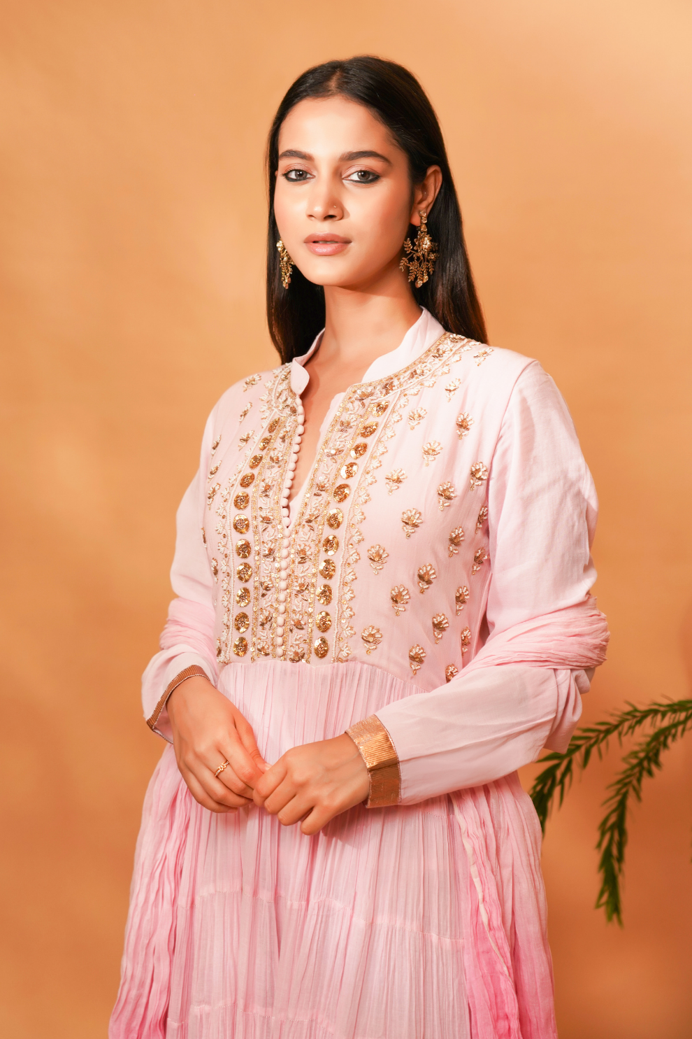 Ombre Pink anarkali with hand embroidery